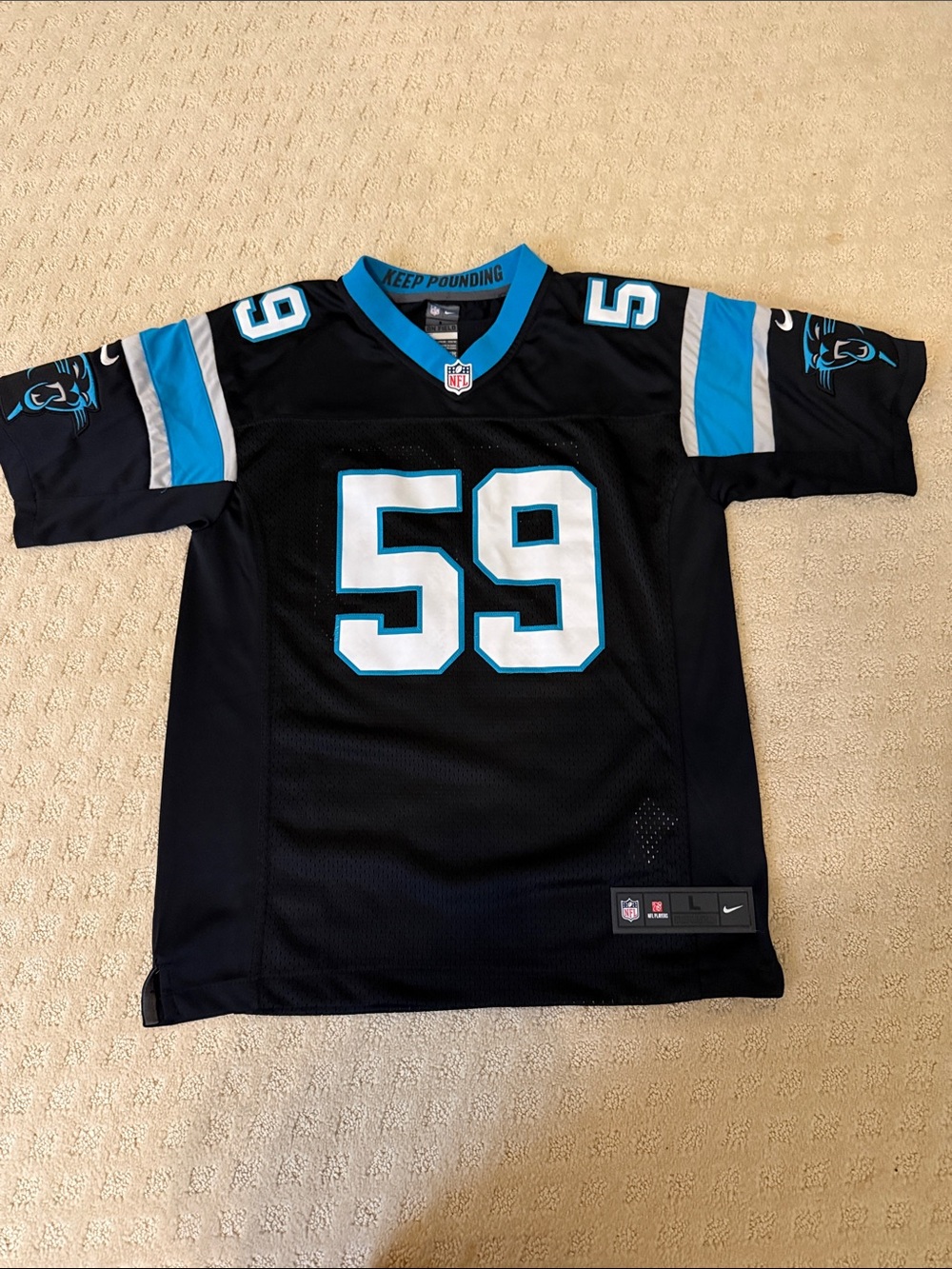 Nike Kids Carolina Panthers #59 Black & Blue Football Jersey Kuechly size L